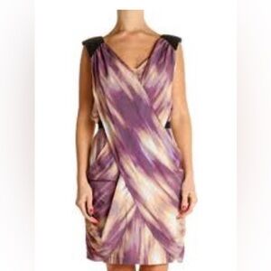 Purple Tie-Dye Wrap Midi Dress with Black Waist Tie